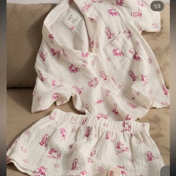 American Eagle Outfitters Cowboy Snoopy White and Pink Pajama Set - Picture 2 of 2